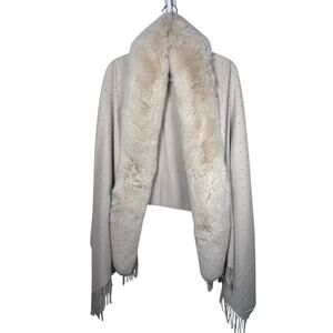 La Fiorentina Cream Beige Faux Fur Fringe Rhinestone Wrap Shawl Womens OS